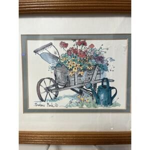 Art Print Framed Garden Botanical Cottagecore Barbara Mock Signed  11.25 x 9.25